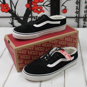 NWT Women's Vans Ward Mule Suede Sherpa Black/White Lace Up Shoe size 7.5